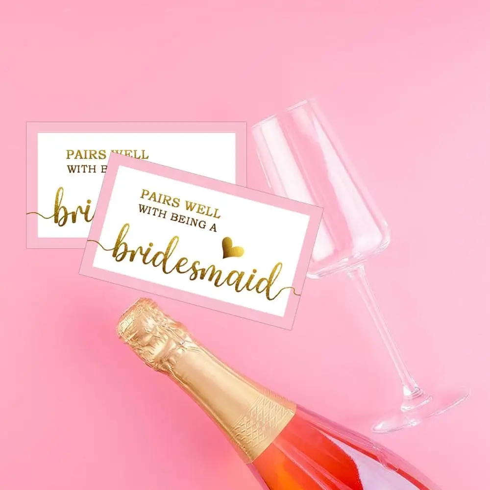 Pairs Well with Being a Bridesmaid Proposal Stickers,3.5x2 inch Mini Champagne Bottle Labels,60 Pcs