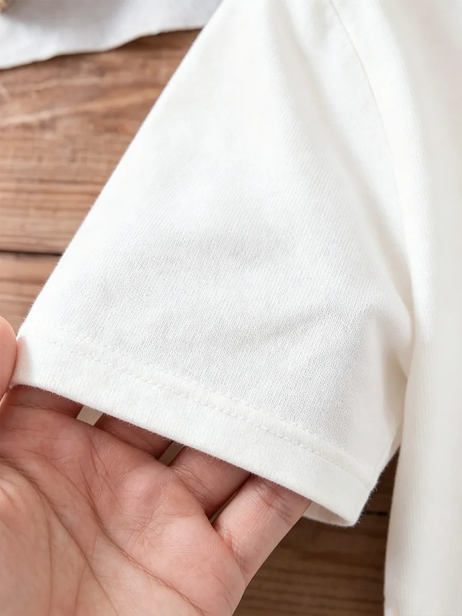 Gefüttertes Damen-T-Shirt mit Schmetterlingsdruck, Rundhals-Kurzarm-T-Shirt, T-Shirt aus reiner Baumwolle, lässig und bequem – Detail 4