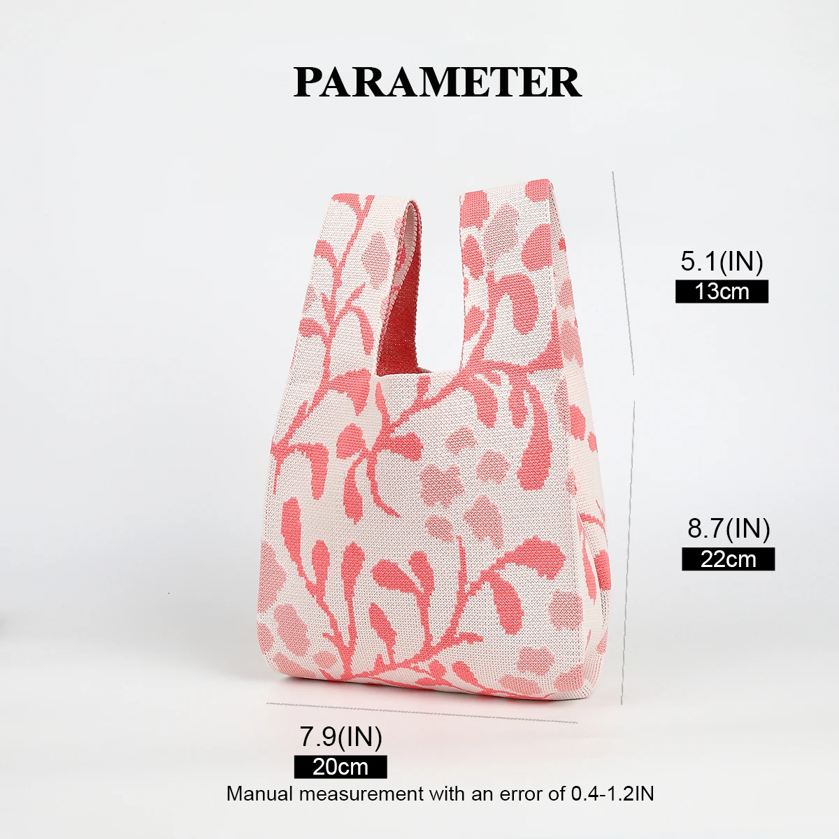 Girly Floral Knitted Handbag, Lightweight Foldable Breathable Fabric for Women, Can Carry a Phone, Umbrella, Cosmetics, Lipstick, Perfume, Suitable for Daily Outings, Commuting, and Travel, Perfect for Vacation and Photo Shoots