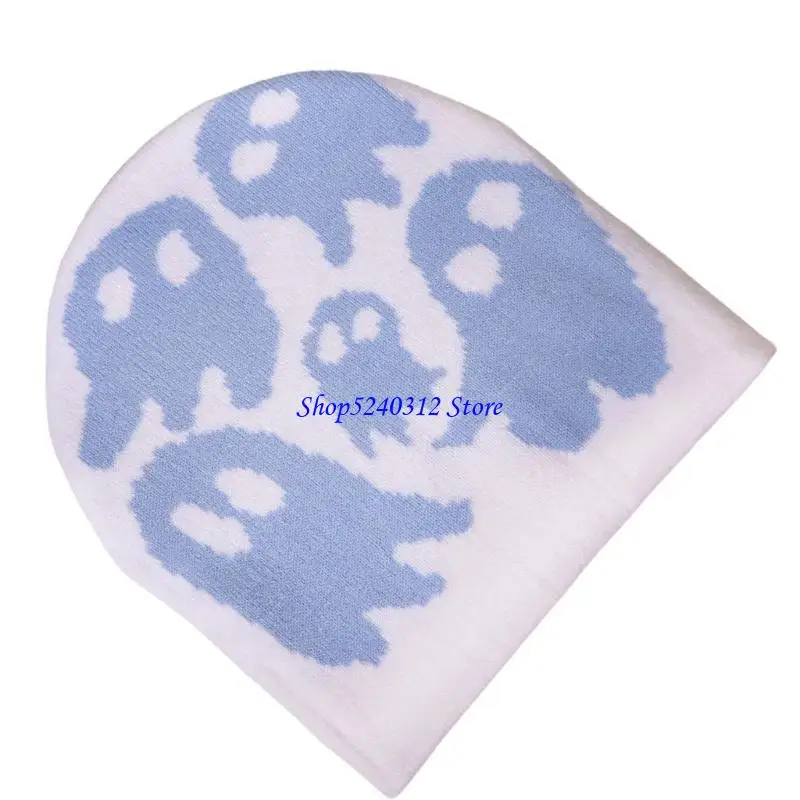 634C Halloween Skull Hat Unisex Knit Versatile Hat Knit Party Holiday Winter Warm Hat Fun Print Theme