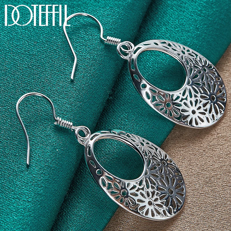 

DOTEFFIL 925 Sterling Silver Hollow Flower Drop Earring For Woman Wedding Engagement Party Fashion Charm Jewelry