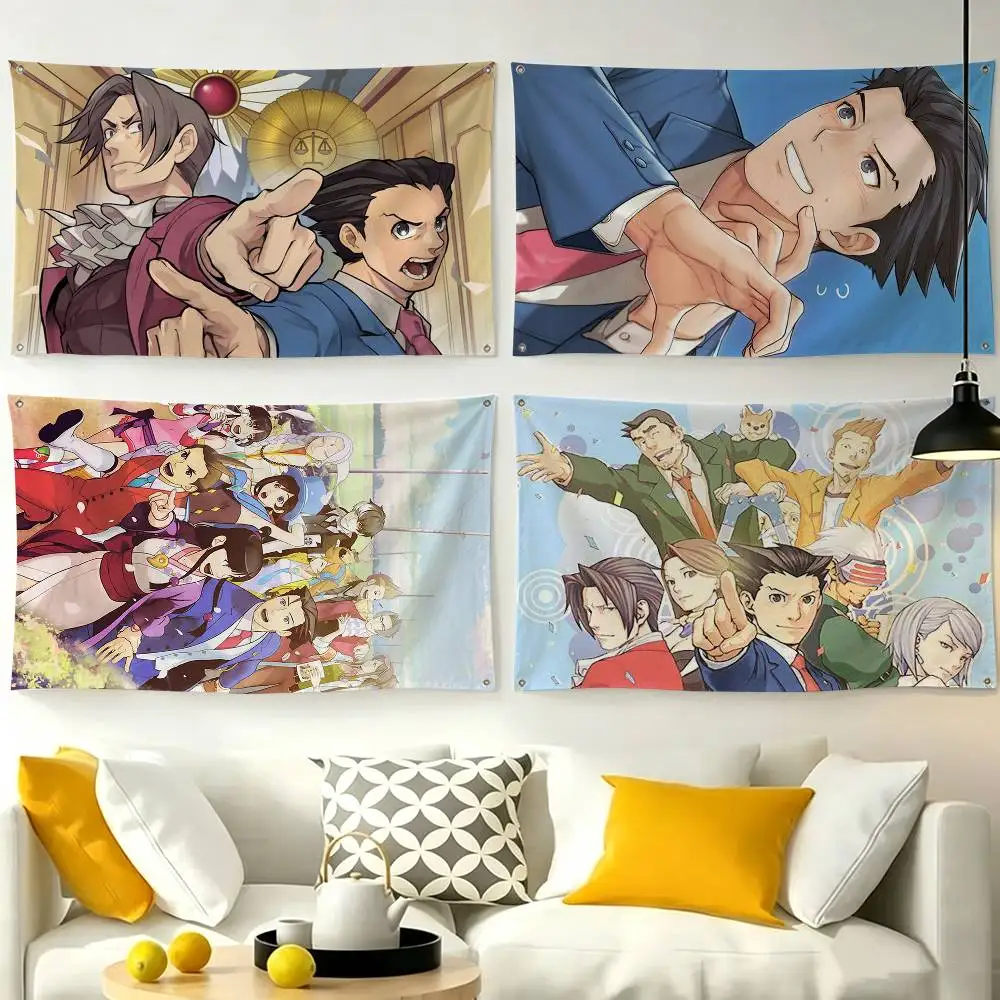 Anime Ace Attorney Chibi  Flags Wall Hanging Tapestry Outdoor Garage Room Decorative flag Background Blanket