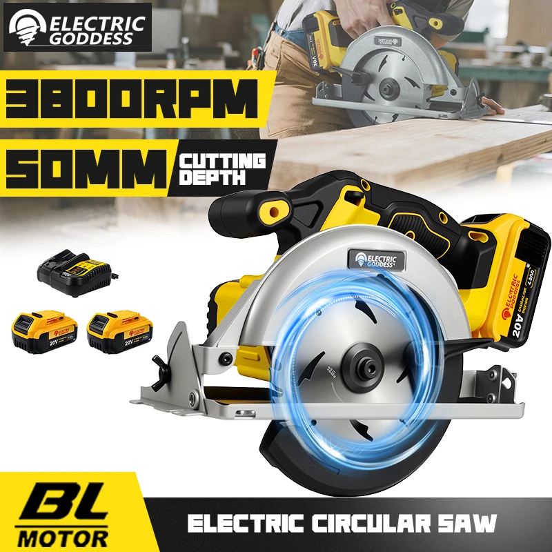 Electric Goddess 6.5in Brushless Electric Circular Saw Cordless 1450W Handheld Woodwork Cutting Saw ﻿For Dewalt Battery ﻿Pin