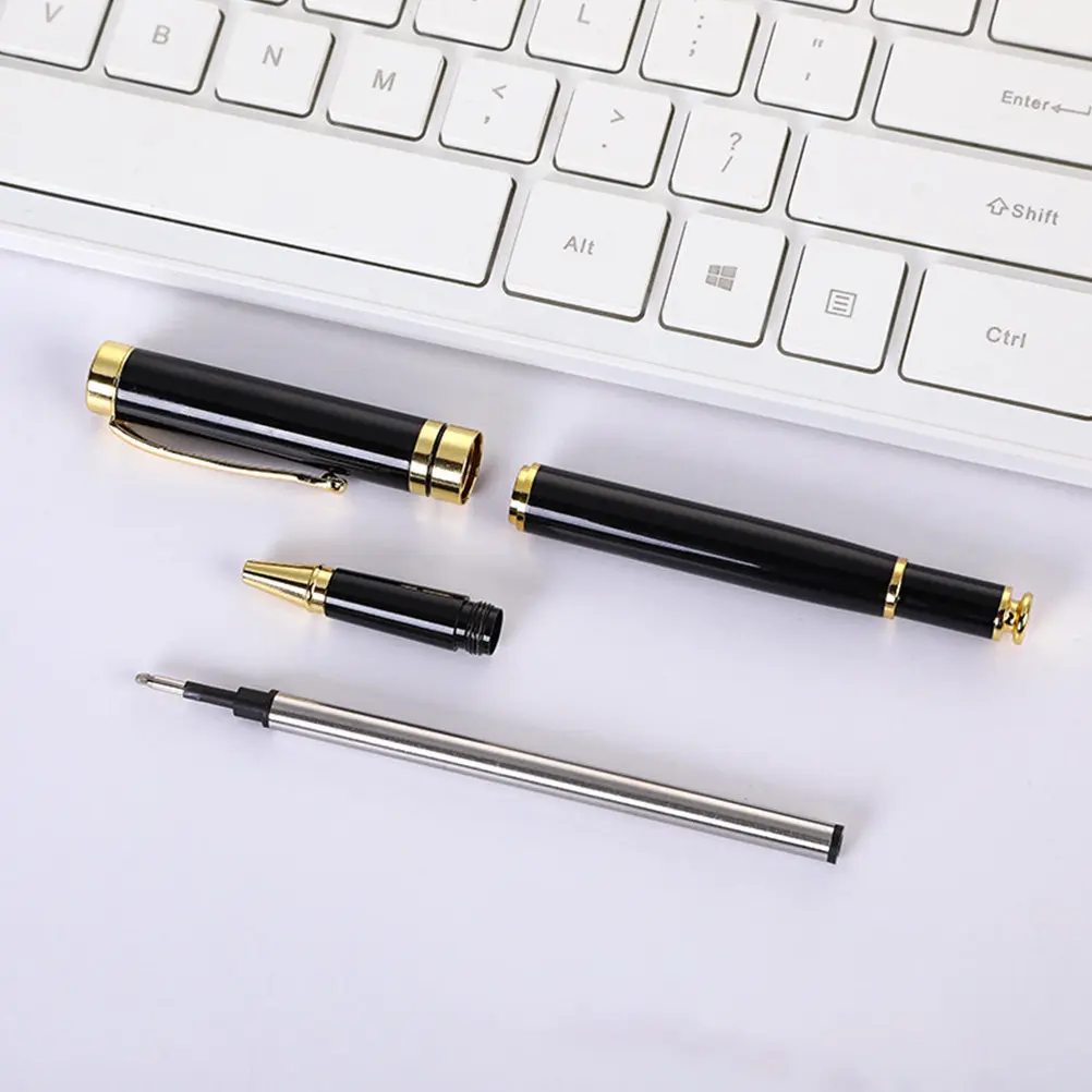 

1Set Stainless Steel Refillable Modern Metal Pen Set for Office Business Meeting Signature Journaling Teacher Gift Black Elegant