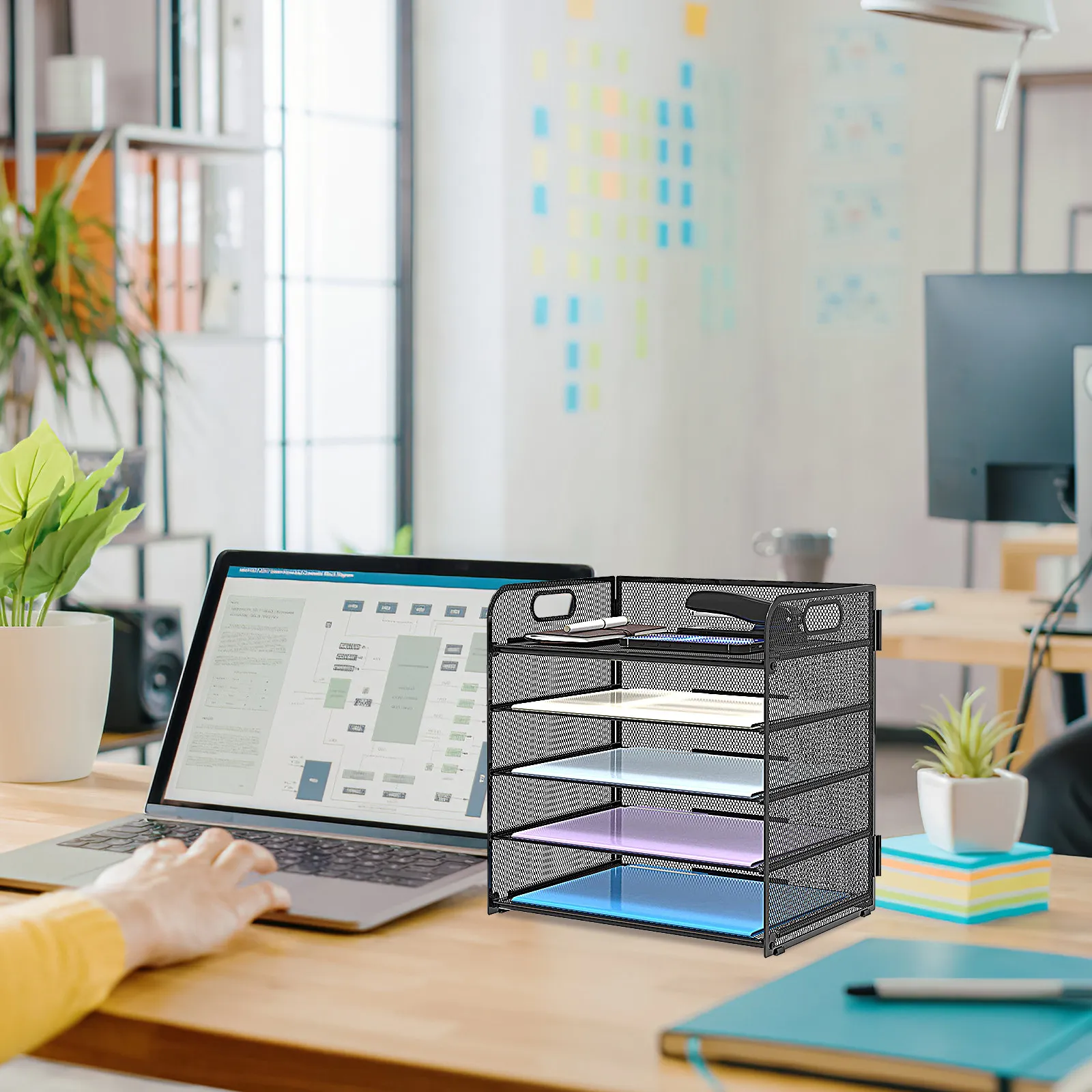 5-Tier Mesh Paper Organizer for Desk Desktop Document File Sorting Tray Office Stationery Storage Rack Letter Organizer Paper
