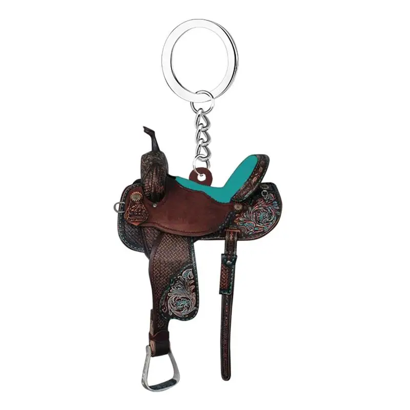 

Unique 2D Western Saddle Keychain Denim Mini Leather Saddle Keyring Accessories Perfect Gift For Horse Lovers Car Ornaments