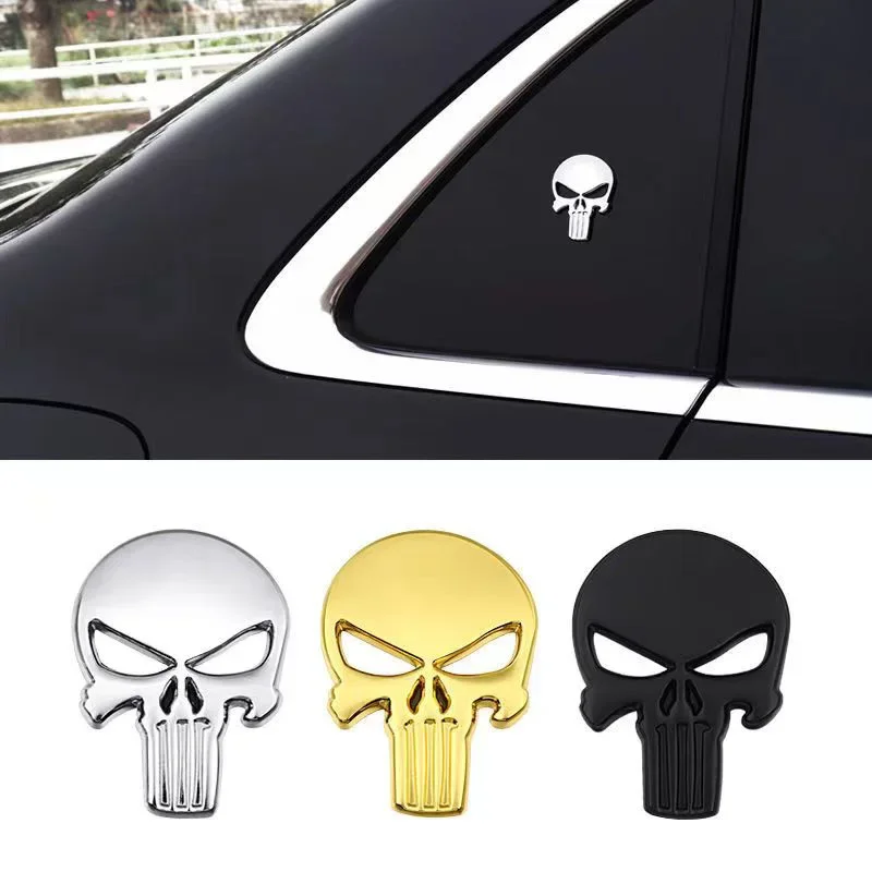 3D Metal Punisher Skull Logo Car Decals Emblem Badge Refit Fuel Tank Tail Side Trim Label Auto Front Back Trunk Body Sticker