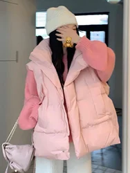 Pink down Cotton Vest Jacket Women's Loose Outerwear Student Style Autumn Winter Korean Version College Wind Coat
