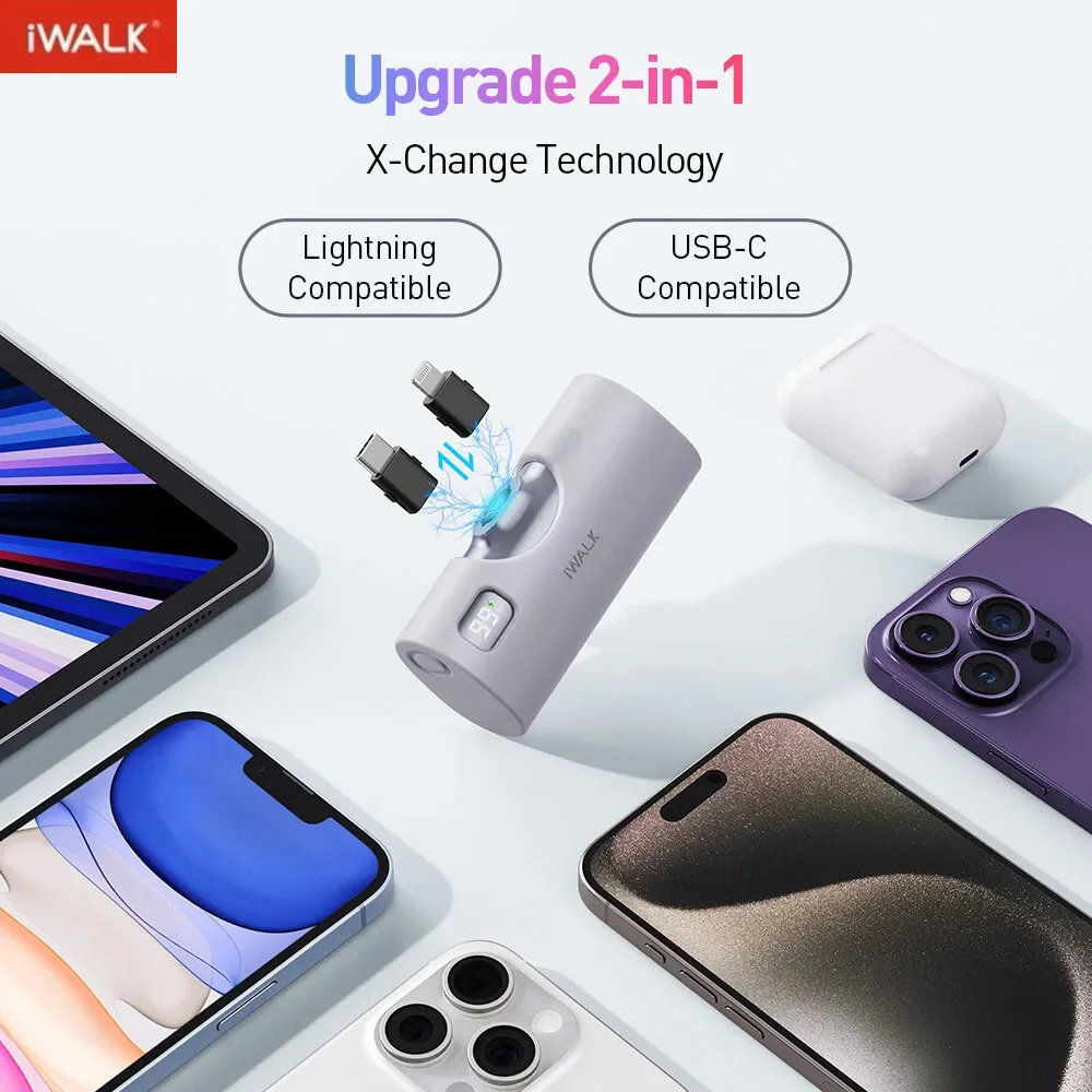 

iWALK Upgrade 2-in-1 Lightning and Type-C Capsule Mobile Powerbank Power Bank Fast Charge Portable External Battery Powerbank