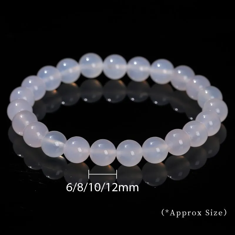 JD 7A Natural White Agate Strand Bracelet Women Men Round Bead Stretch Energy Yoga Bracelet 6 8 10 12mm Meditation Yoga Jewelry