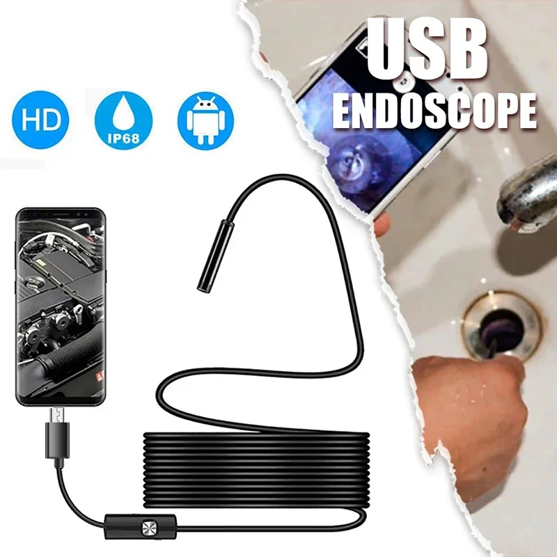 TYPE C Android Endoscope 7mm Borescope Inspection Snake Camera Waterproof with 6 LED Lights Compatible with Android Phone PC