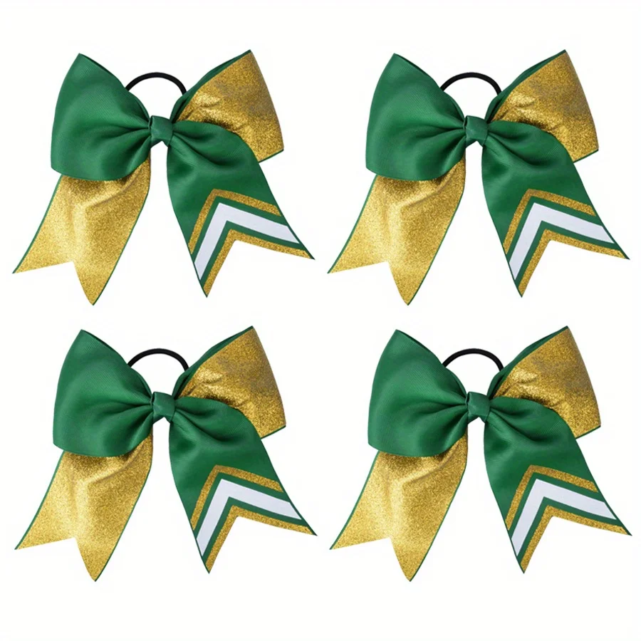 

4pcs Womens Ponytail Scrunchie Set Cheerleader Bow Handmade Elastic Hair Bands for High School College Christmas Gift