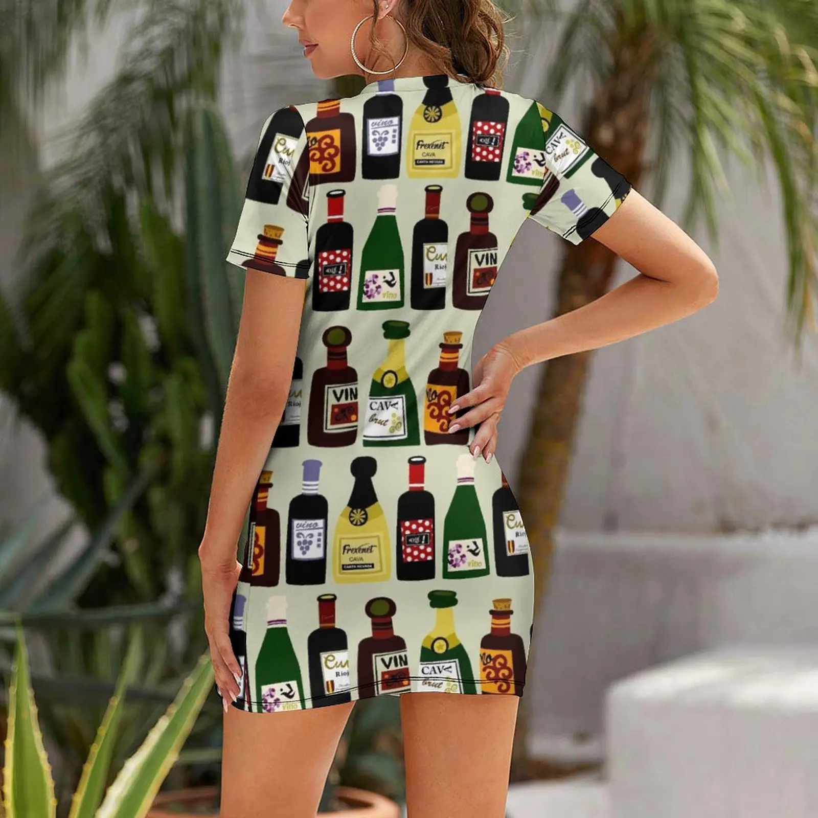 Wine Bottles Short Sleeved Dress women dress dresses for special events women long dresses Dress