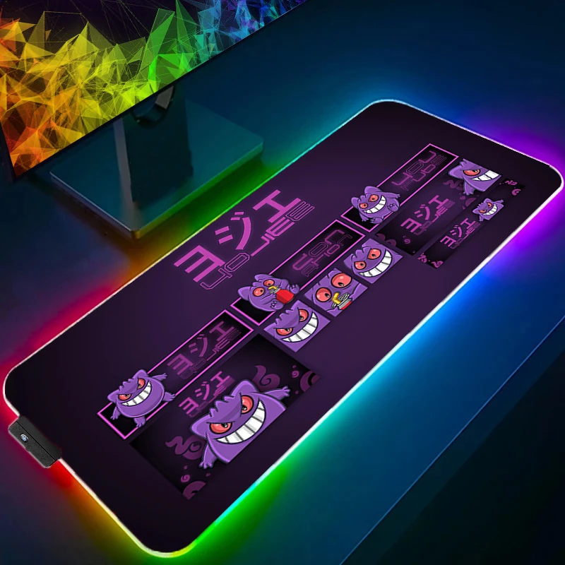 LED Light Desk Mat XXL Computer Mousepad Backlight Keyboard mat P-pokemon Gengar Table Mause Gaming Mouse Pad RGB Carpet Gift