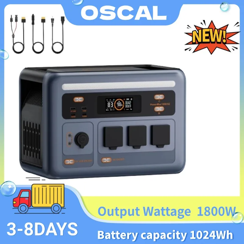 OSCAL Power Max 1800SE 1800W Tragbare Powerstation 1024Wh LiFePO4-Akku Solargenerator mit Solarpanel für Outdoor-Camping