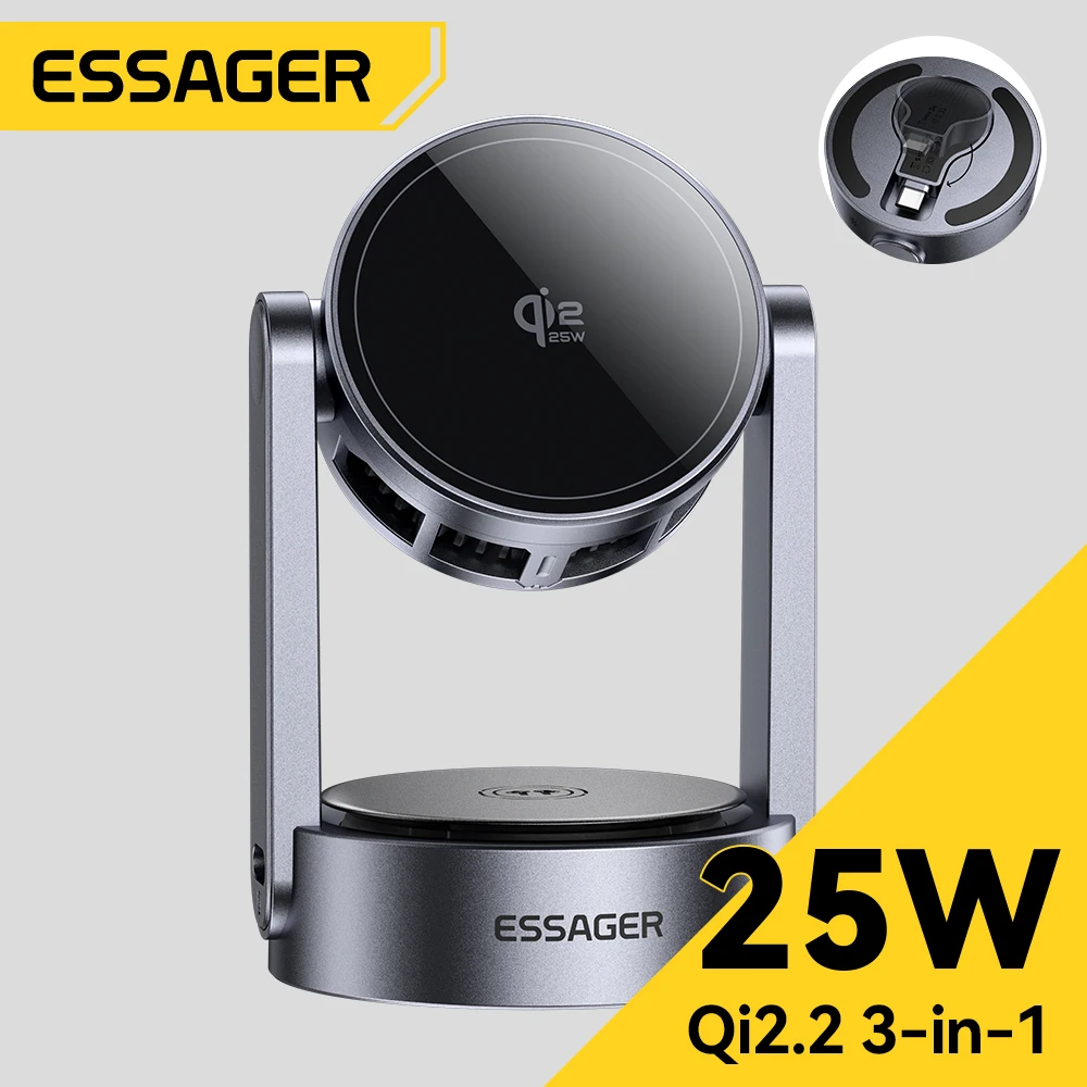 Essager 3 in 1 Magnetic Wireless Charger Qi2.2 25W Fast Charging Stand For iPhone 17 16 Pro Max  Apple Watch Earbuds AirPods Pro