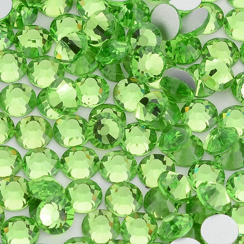 Green Glass Flatback Rhinestone Glitter Round Strass Stones Glue On Non Hotfix Rhinestone for Handicrafts Clothes Decoration