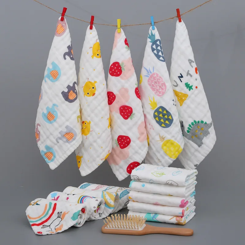 Cotton Baby Face Towel Six-layer Pure Cotton Square Towel Cartoon Printed Infant Face Towel Newborn Baby Feeding Burp Cloths - Image 3