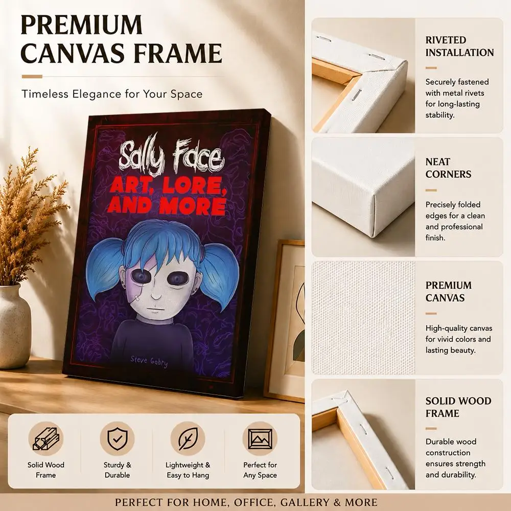 Horror Game S-Sally Face Framed Wall Painting Canvas Art Poster with Solid Wood Frame for Living Room Home Decor