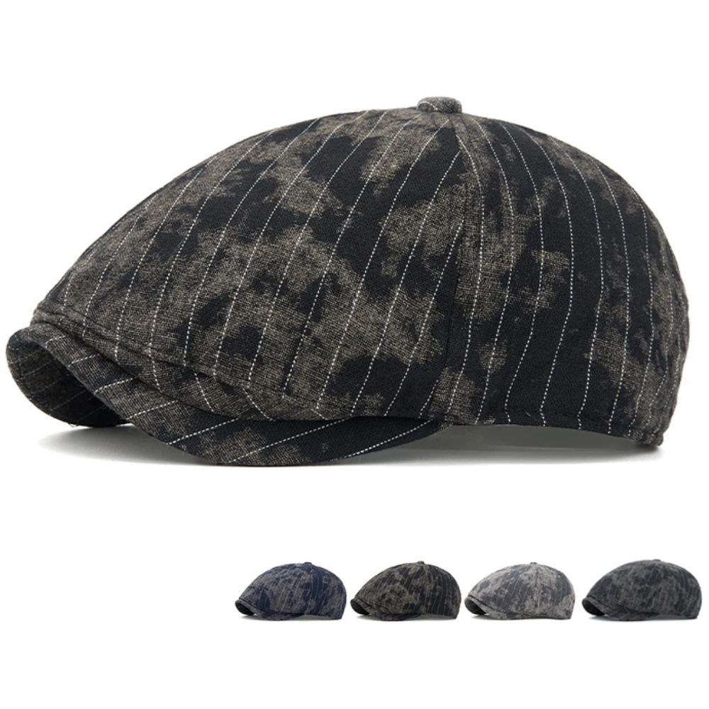 

HT5066 Mens Berets Women Artist Painter Striped Beret Hat Male Female Ivy Flat Cap Spring Summer Adjustable Octagonal Beret Caps