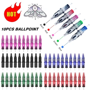 10pcs כדורי מחסנית קעקוע מחטים 5 צבעים תרגול מחטים ציור עבור מנוע קעקוע עט