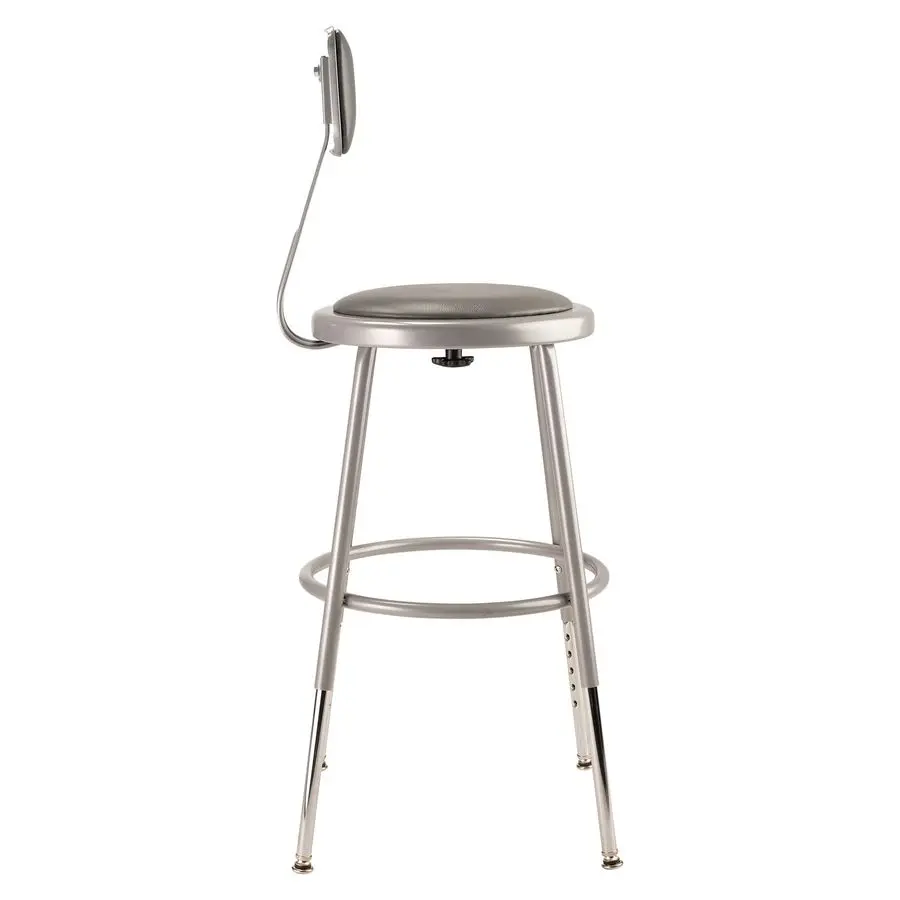 6400 Series Heavy Duty 18 Inch Adjustable Height Steel Stool with Round Seat and Backrest, Grey Frame and Legs