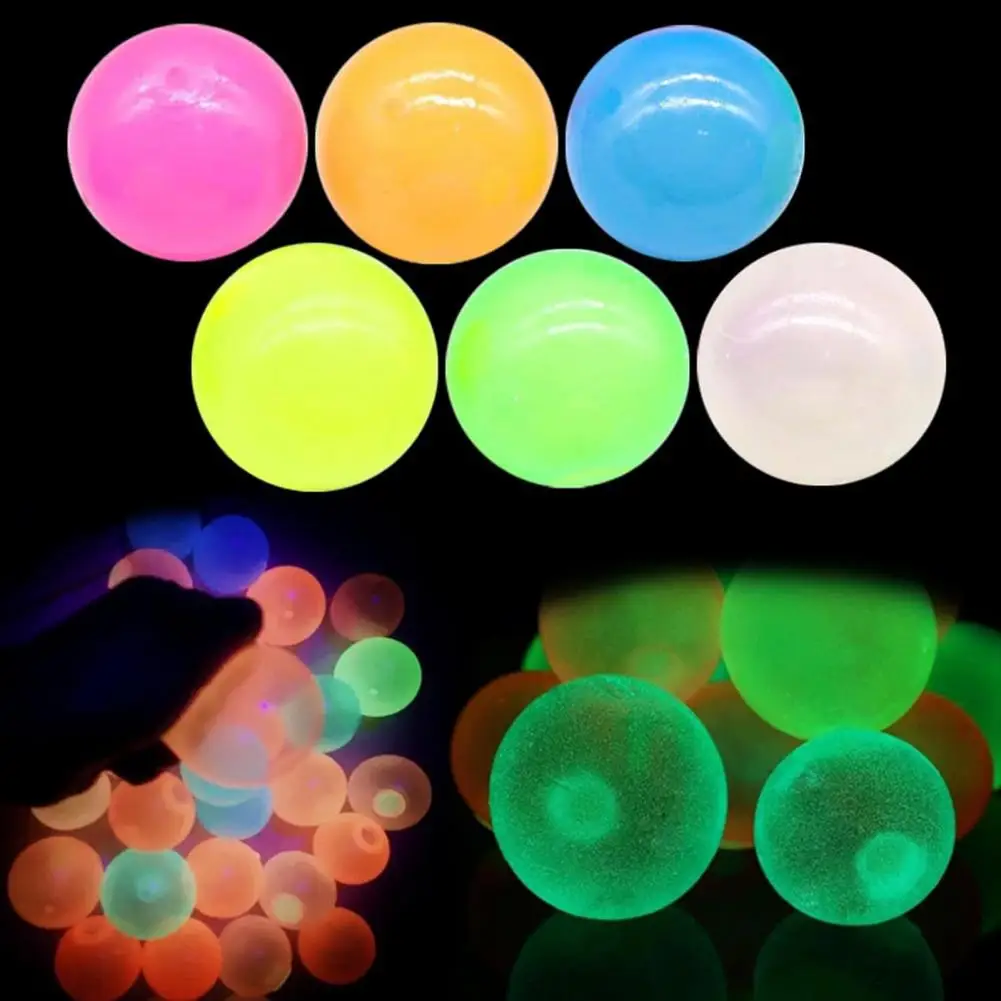 Reusable Sticky Ball Glow Dark Sticky Ball Set for Anxiety Relief Stress Decompression 6 Stretch Tpr Balls for Kids Teens Adults