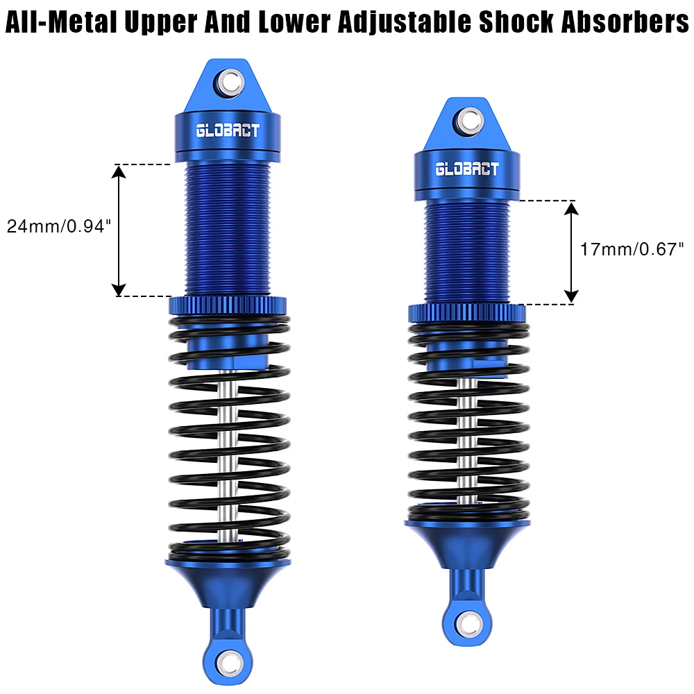 GLOBACT 1:10 RC Front Rear Shocks RC Car Oil Shock Absorber Aluminum for 1/10 Traxxas Slash 2WD Rustler Stampede Raptor Parts