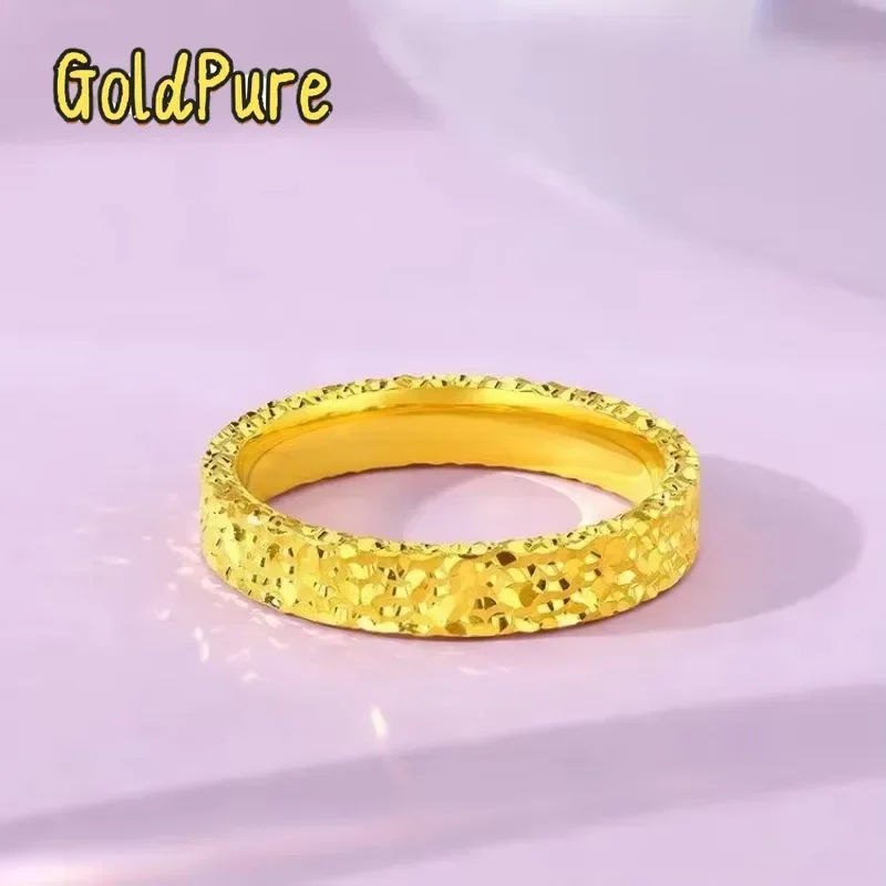 

Кольцо из чистого золота 9999 пробы (24K) Goldpure с эффектом дробленого льда, изготовленное на ЧПУ, для девушки, парное кольцо 520, подарок на День матери