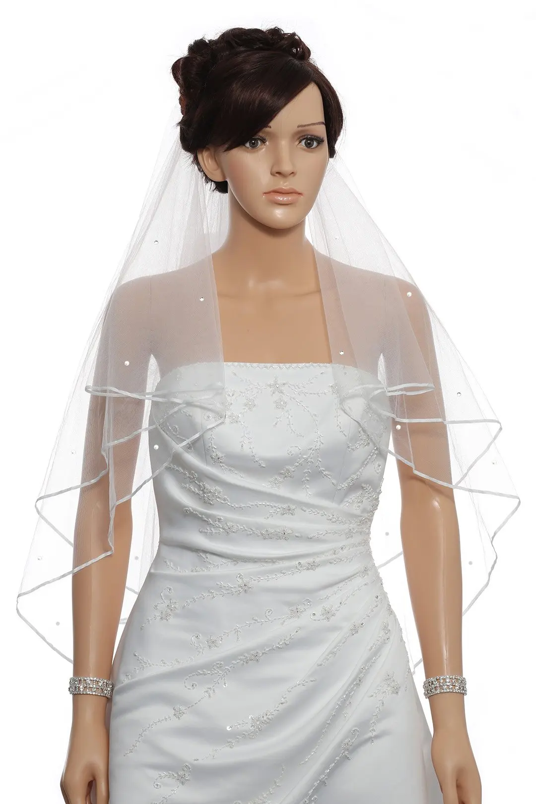 2T 2 Tier  Ribbon Edge Center Wedding Bride Beaded Bridal Veil 2024