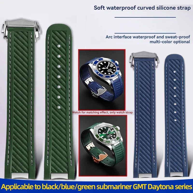 20mm For Rolex Black green Water Ghost Rubber Strap Stainless Steel Fold Buckle Silicone Watchband For Omega AT150 Seamaster 300