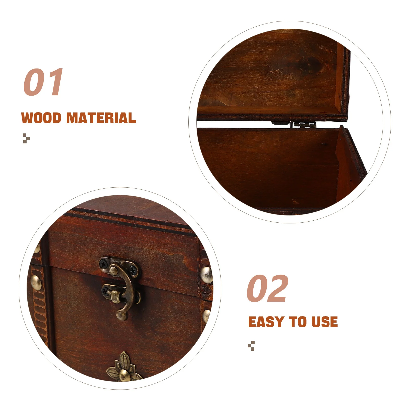 Vintage Wooden Jewelry Box Retro Lock Storage Organizer Case Treasure Chest Jewelry Display Container Wooden Earrings Box