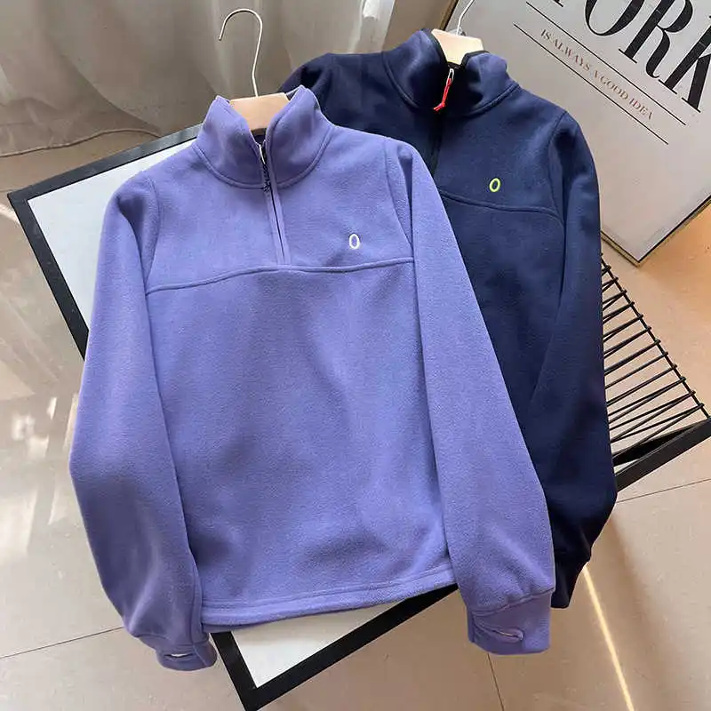 

Утепленная женская толстовка с воротником-стойкой на молнии до середины груди, повседневная верхняя одежда, весенний модный дизайн, корейский стиль, пальто с длинными рукавами