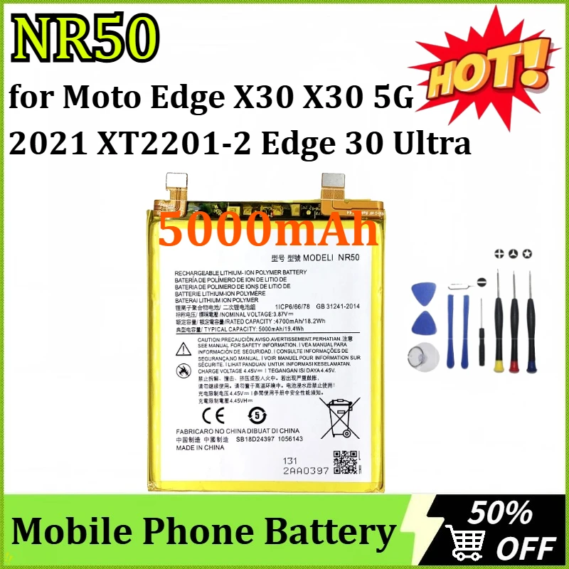 

Newly Upgraded NR50 5000mAh Battery for Moto Edge X30 X30 5G 2021 XT2201-2 Edge 30 Ultra Mobile Phone Batteries + Tools