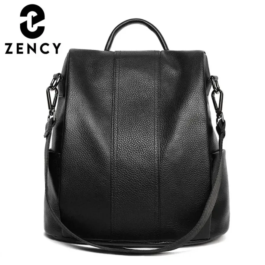 Zency Genuine Leather Women\'s Backpack Travel Casual Commute Satchel Simple Fashion School Bag Classic Lady Rucksack Satchel