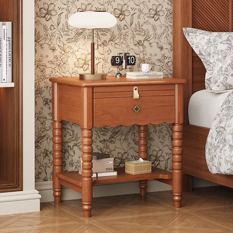 Retro Solid Wood Bedside Table Modern Ash Wood Nightstand Medium Size Bedroom Storage Cabinet Simple Home Locker Furniture