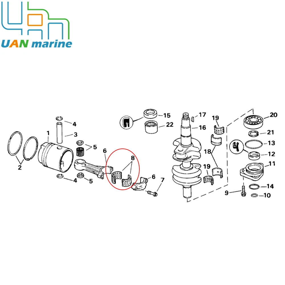 Outboard Caged Rod Bearing Metal Alloy OEM Standard 388344 0437088 0378528 777359 388188 378223 for Johnson Evinrude 20-75HP