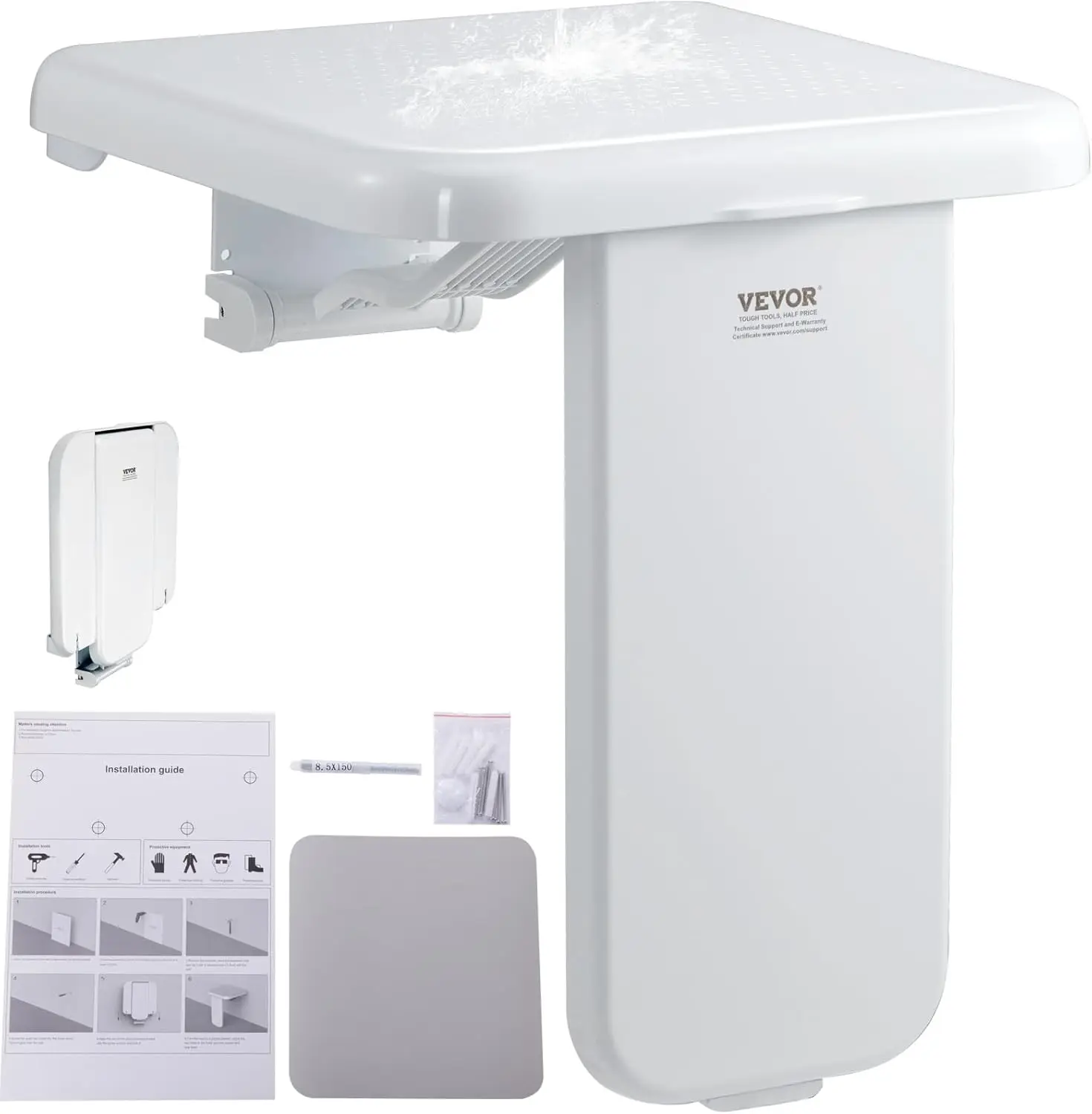 

Folding ABS Shower Seat, 15.7'' x 16.7'' Unfolded, Wall Mounted Fold Up Shower Bench with 440 lbs Load Capacity