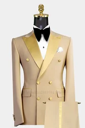 2 Pieces（Blazer+Pants）Men's Suit Double breasted Tuxedos Formal Slim Fit Notch Lapel Party Solid Groom Khaki Suits For Wedding