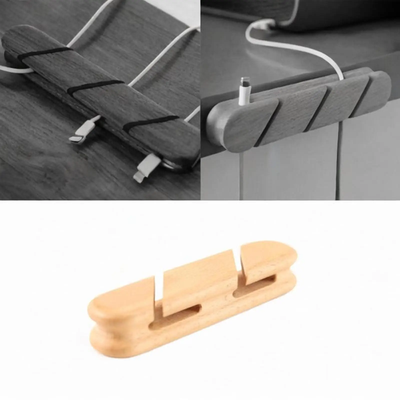 Versatile Wooden Cable Organizer Storage Case with Adhesive Stickers for Power Cord Audio Cables Wall Bedside