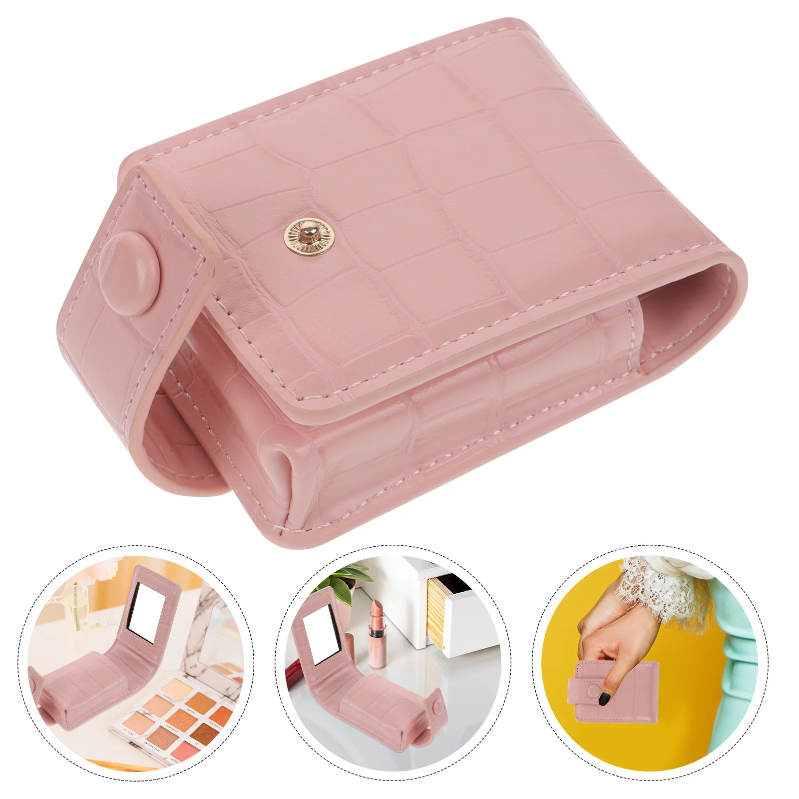 Lipstick Case Pouch with Mirror Compact Durable Makeup Organizer Portable Small Bag for Purse Party Gift