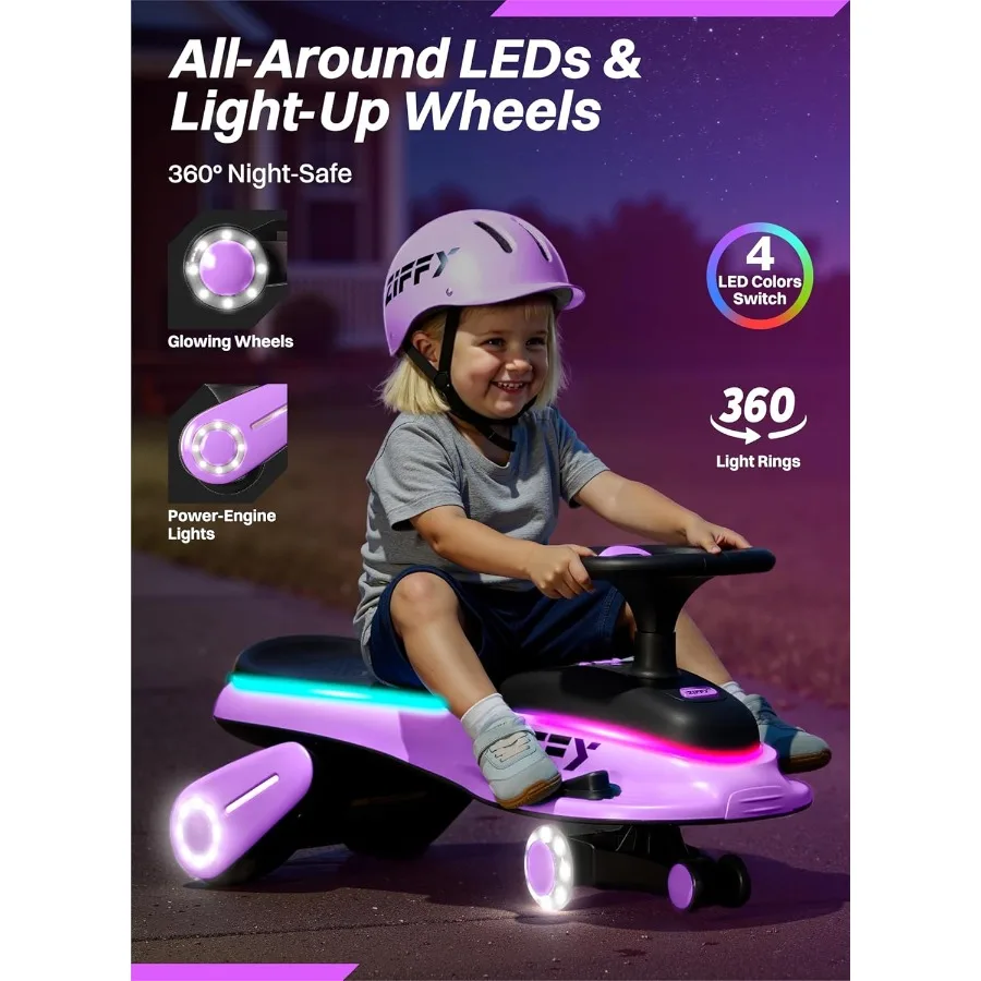 6V 5,5A elektrische wiebelwagen met pedaal, oplichtende, oplaadbare batterij, 2-in-1 schommelauto, 2-speed ritsspeelgoed, anti-rollover, Fl