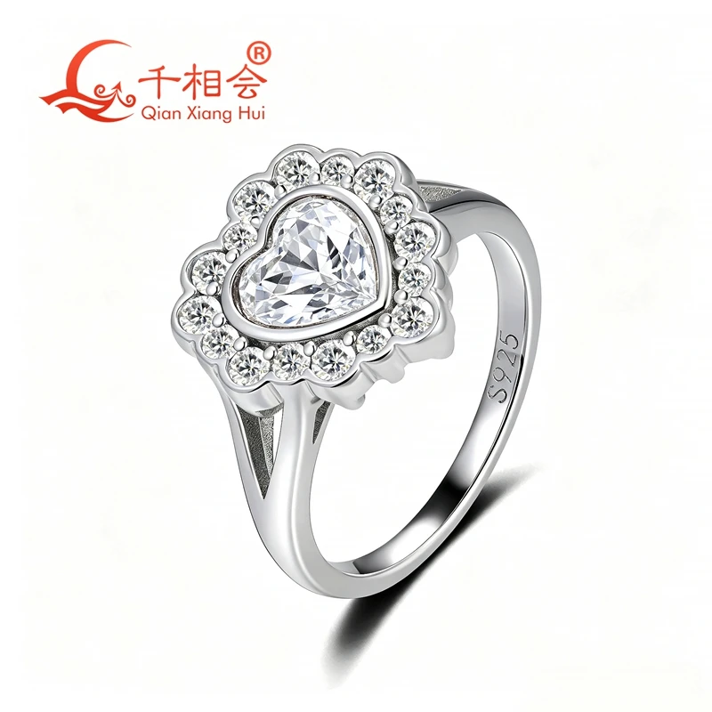 925 Sterling Silver Moissanite Ring  Round/Oval/Pear/Heart Cut, 6.5/6x8/7mm,  Yellow Gold Plated Option, Halo Engagement Ring view 4