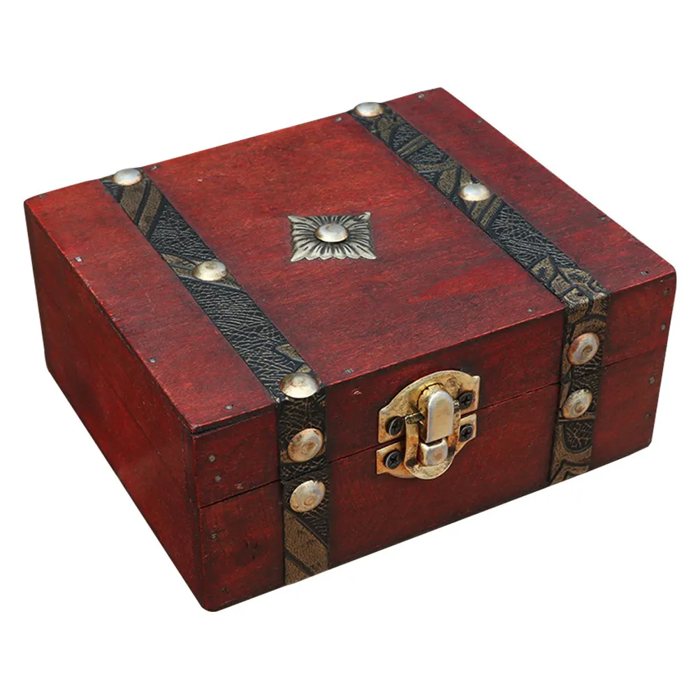 Vintage Wooden Jewelry Box Style Lock Storage Case Keepsake Container for Rings Necklaces Bracelets Earrings