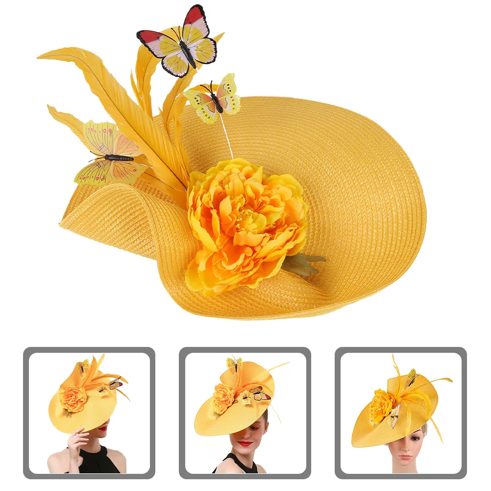 

Handmade Headgear Women Straw Hat Bride Headpieces for Wedding Fascinator Headband Fascinators Tea Party Fabric