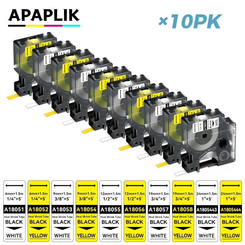 5/10PK Compatible Ribbon Assorted Sizes 6/9/12/18mm For DYMO Rhino Heat Shrink Tube 18052 18055 18056 For Dymo 4200 6000 5200