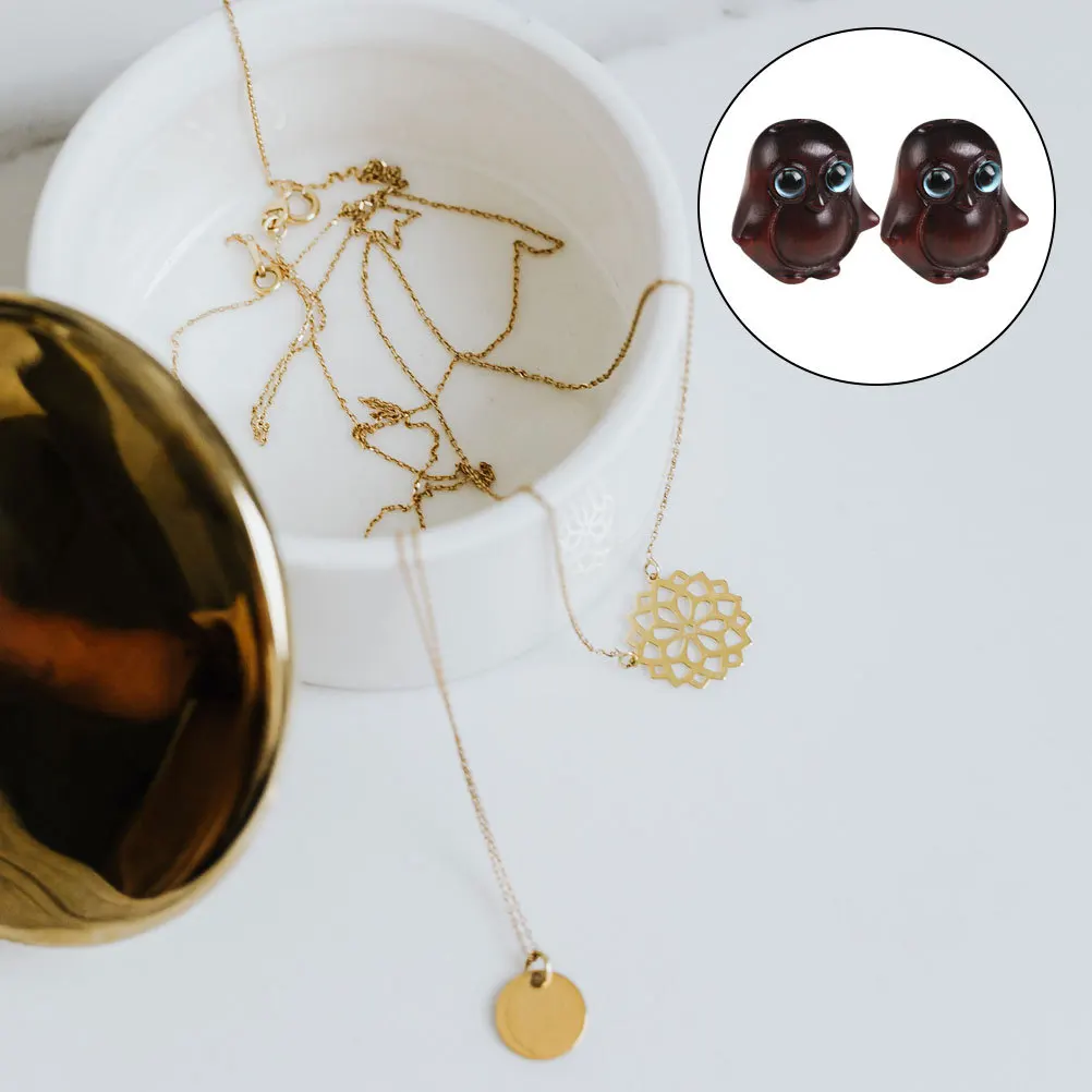 2Pcs Retro Wood Penguin Charm Key Hanging Adornment Car Interior Decoration Small Lightweight Penguin DIY Charm