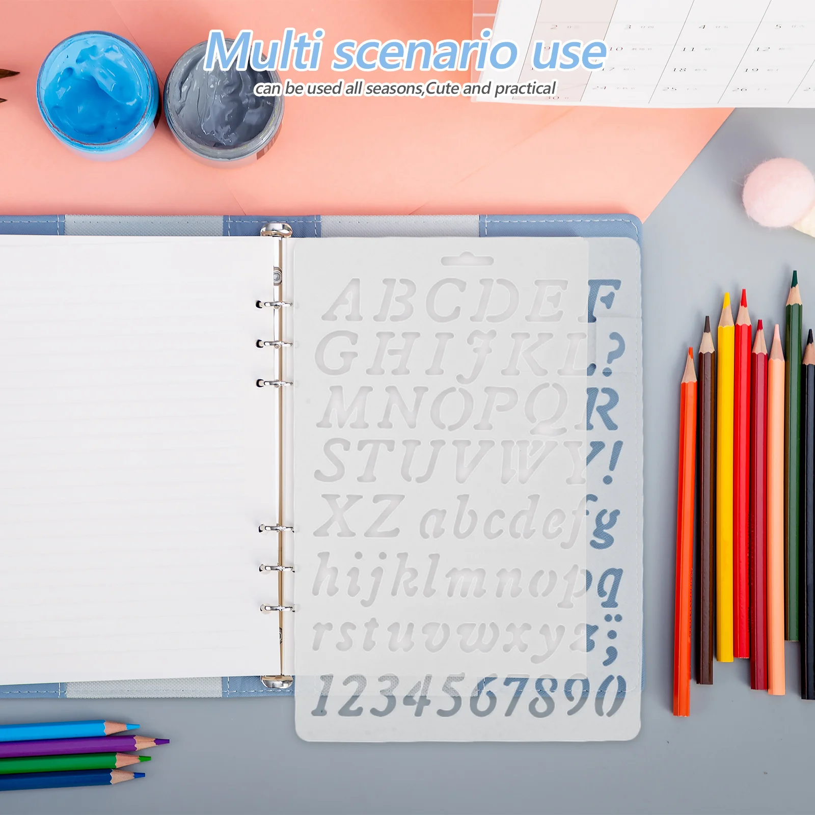 6 قطعة استنسل تتبع الأبجدية قوالب حروف بلاستيكية قابلة لإعادة الاستخدام لرسم اللوحة على قماش الجدران الخشبية سجل القصاصات الحرفية #5