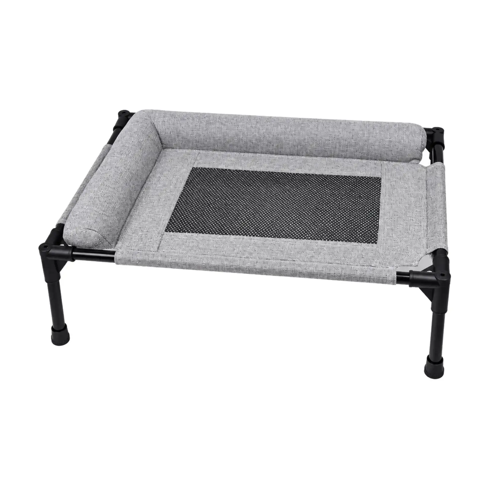 Linen Fabric Raised Dog Cot Bed with Bolster Rails and Waterproof Design for Cooling Comfort on Patio or Living Room