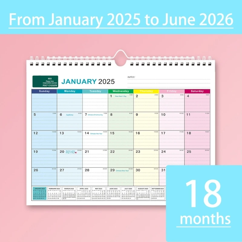 K1AA 2025 Wall Calendar 24.5x33cm Easy to Use for Students and Teacher Efficient Planning and Organization